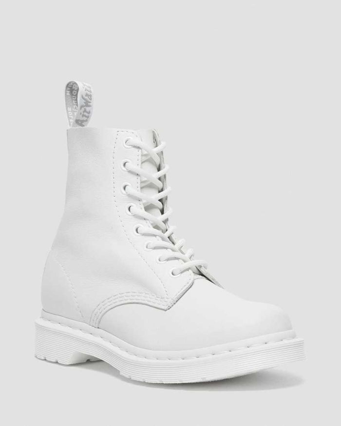 Dr Martens Womens 1460 Pascal Mono Lace Up Ankle Boots White - 29057QRDX